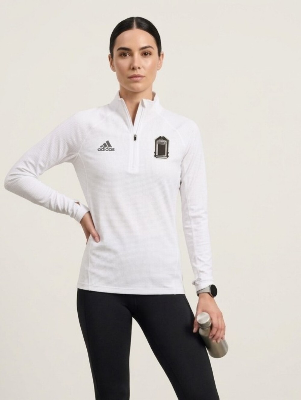 Adidas White Women Training Track jacket Mock neck 3/4 zip Athleisure Sportwear